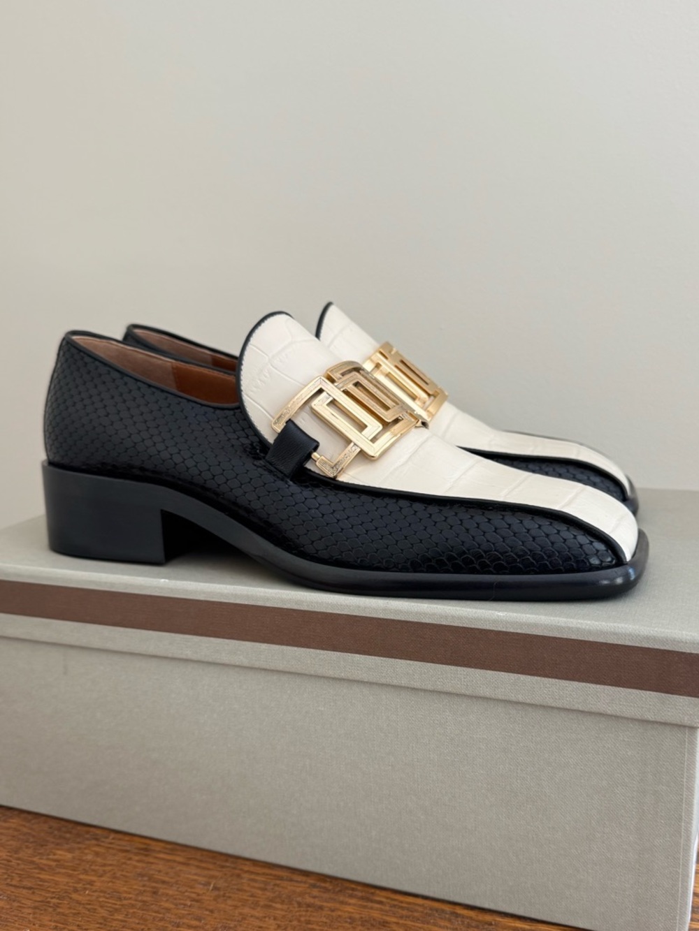 Marni Black and White Leather Loafers